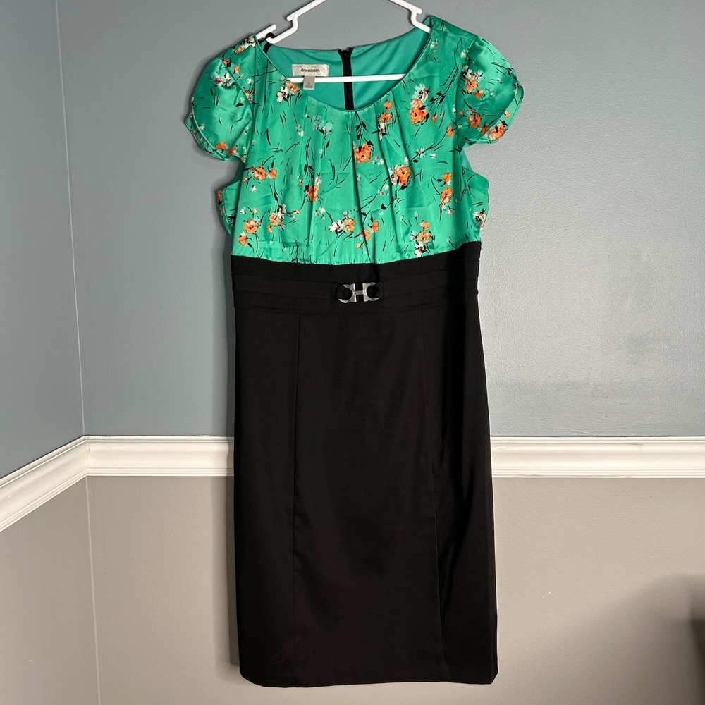 Dressbarn Floral Print Midi Dress Women 12 Y2K career Sheath Belted